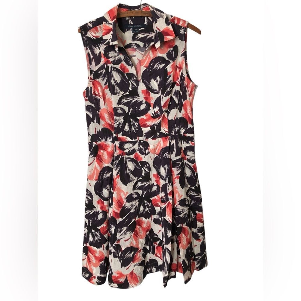 French Connection Size 10 Chic Linen-Rich Print Flippy Dress Summer Party